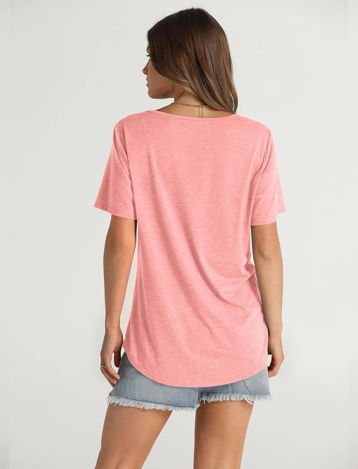 OFEEFAN Women's Summer Tops 2025 Trendy Short Sleeve Shirts Smocked Crewneck Tee