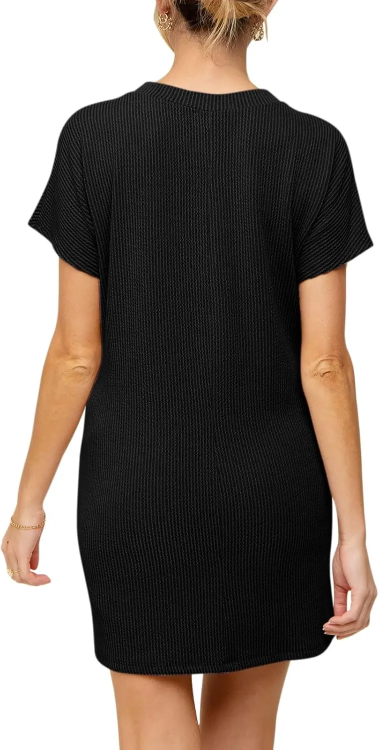 Onedreamer Women's Maternity Dress Rib Knit Front Pocket Dolman Short Sleeve T Shirts Dress