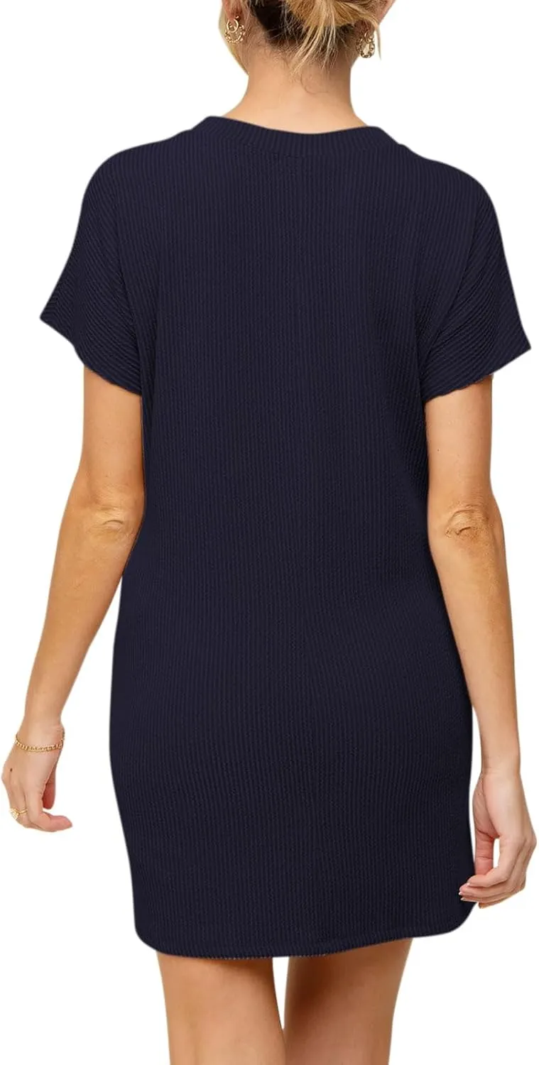 Onedreamer Women's Maternity Dress Rib Knit Front Pocket Dolman Short Sleeve T Shirts Dress