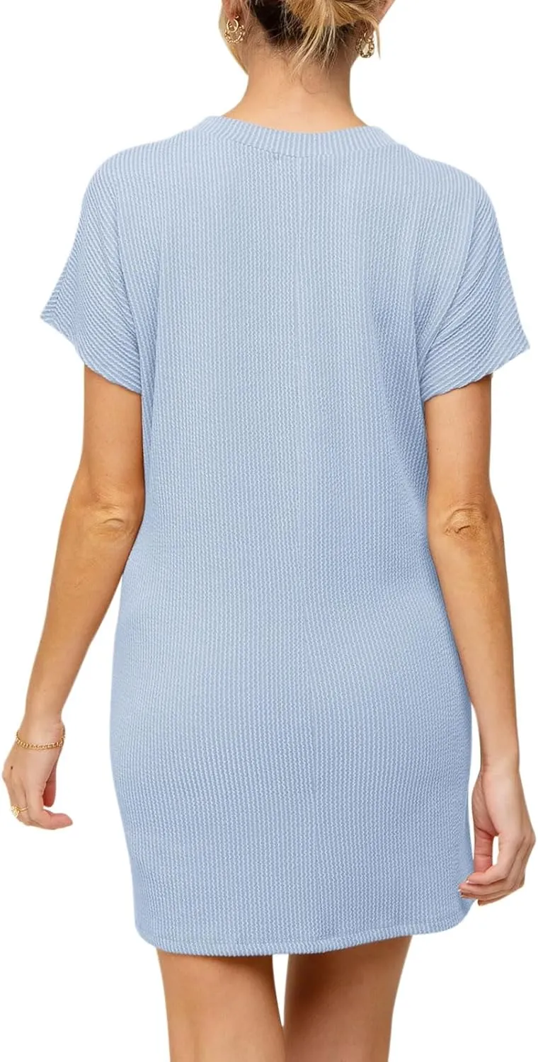 Onedreamer Women's Maternity Dress Rib Knit Front Pocket Dolman Short Sleeve T Shirts Dress