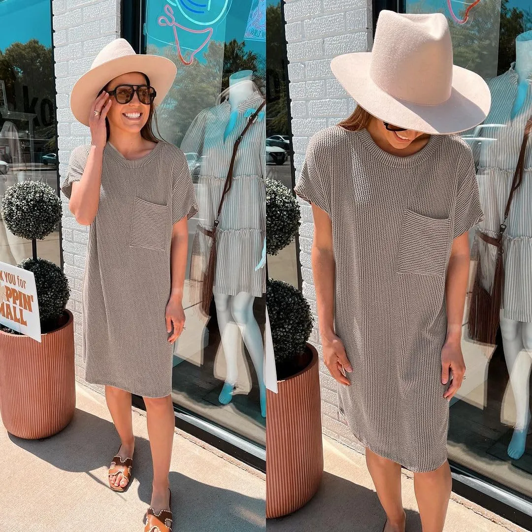 Onedreamer Women's Maternity Dress Rib Knit Front Pocket Dolman Short Sleeve T Shirts Dress