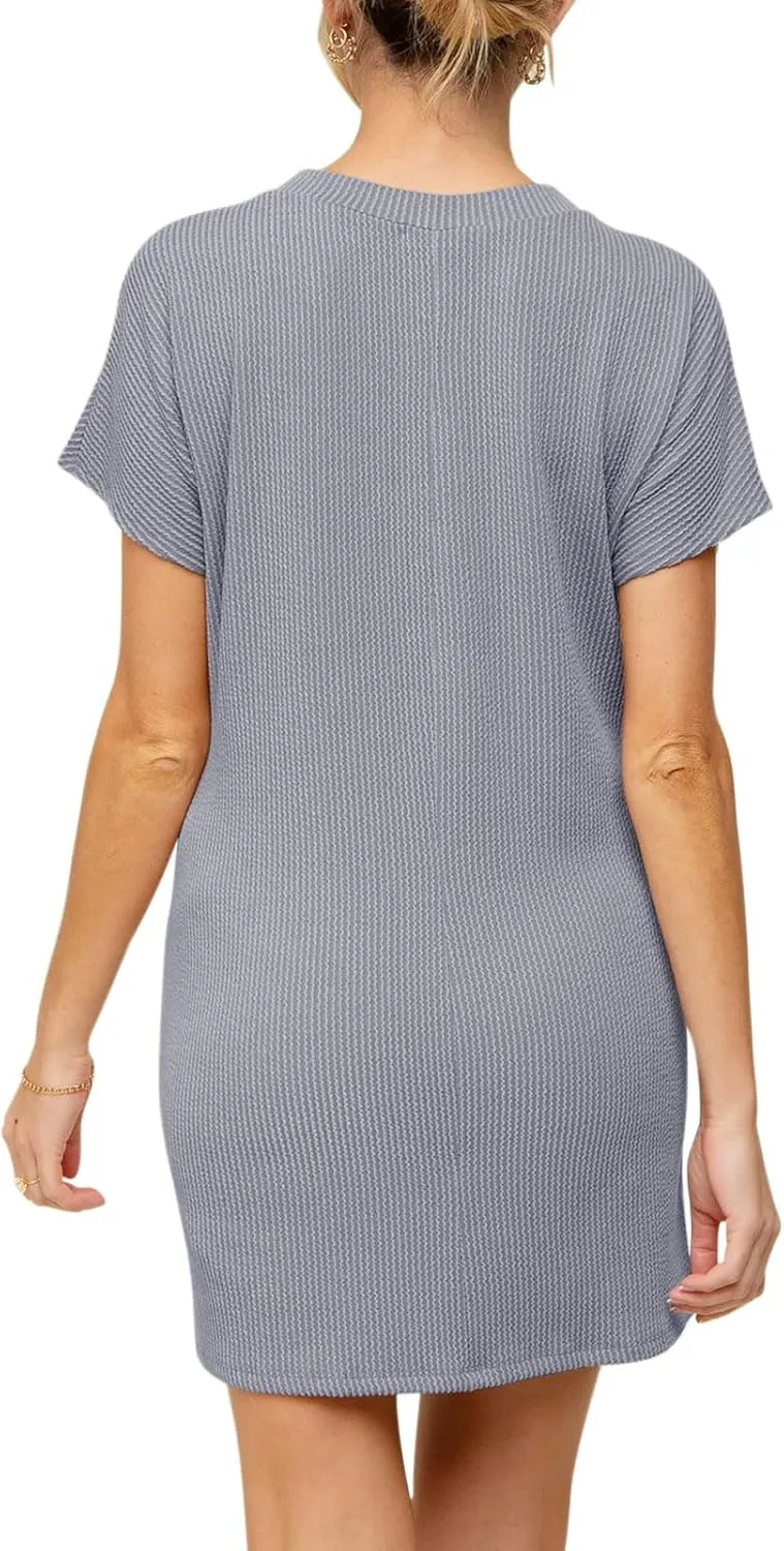 Onedreamer Women's Maternity Dress Rib Knit Front Pocket Dolman Short Sleeve T Shirts Dress