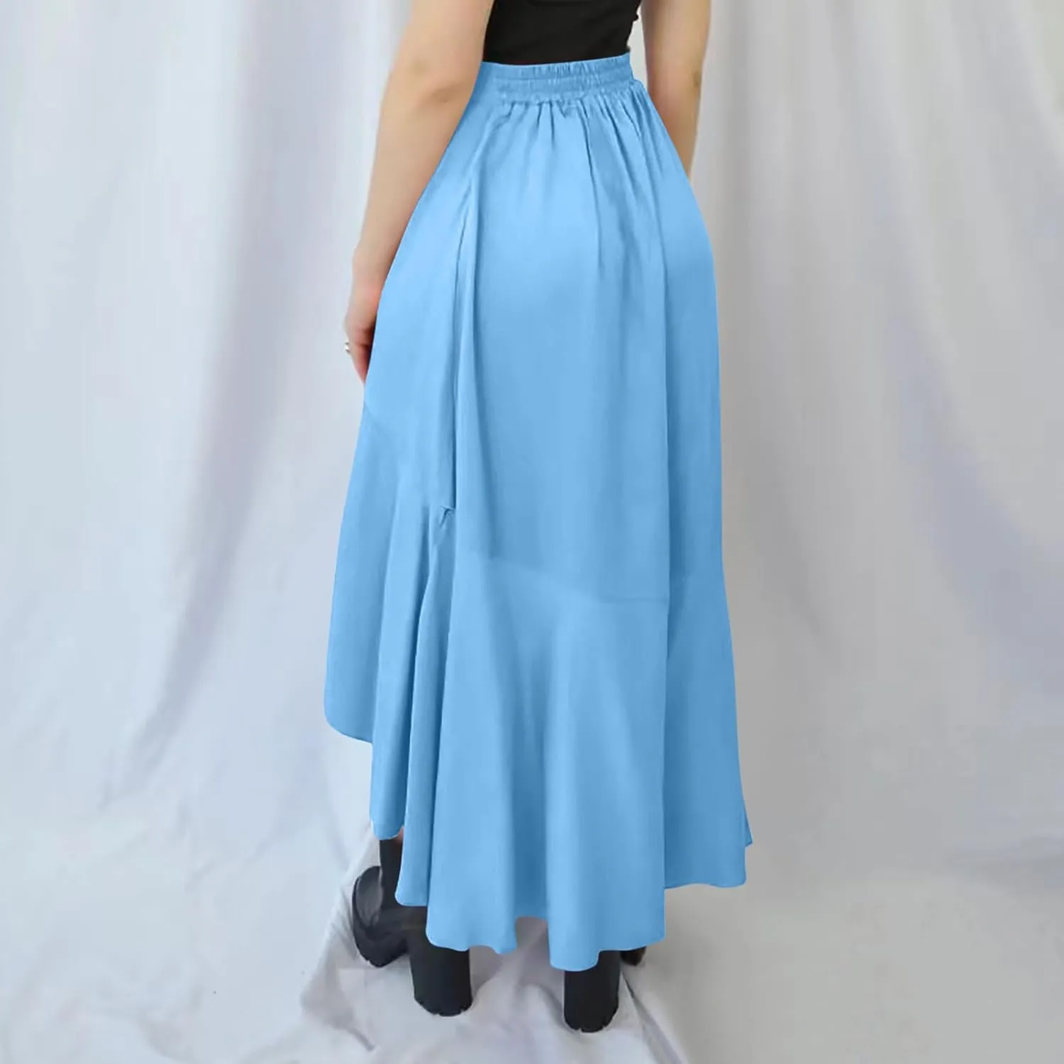 Oplxuo High Waist Wrap Skirt with Slit Flowy Skirts for Women Trendy Summer Ruffle High Low Maxi Skirt