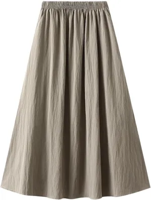 Oplxuo Skirts for Women Trendy Midi Skirt High Waisted Boho Beach Casual Pleated A-Line Swing Flowy Long Skirts with Pockets