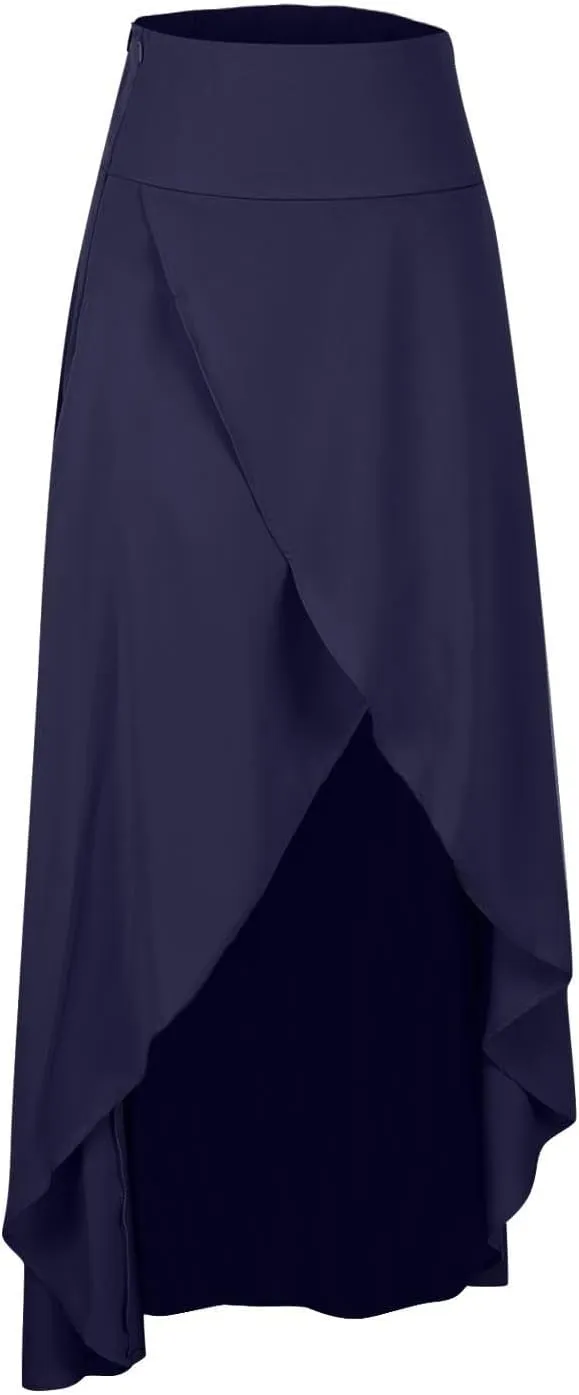 Oplxuo Women Long Skirt Elegant Slit Wrap Asymmetrical Maxi Skirt High Waist A-Line Casual Loose Draped High Low Flowy Skirts