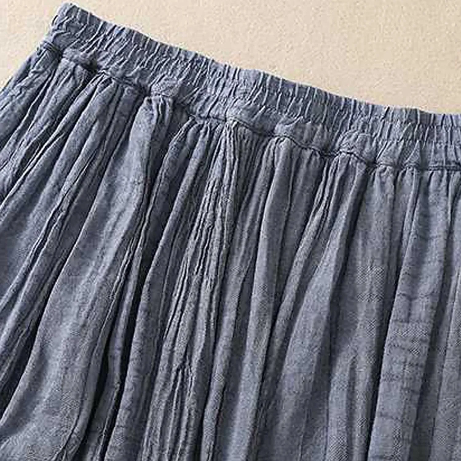 Oplxuo Womens Cotton Linen Maxi Skirts Summer Boho Solid Beach Elastic High Waist Pleated A-Line Flowy Swing Long Maxi Skirts
