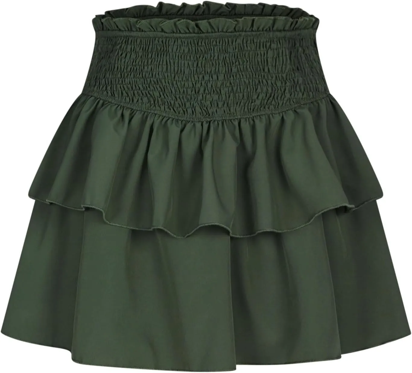 Oplxuo Women's Elastic High Waist Ruffle Mini Skirt Cute Tiered Short Skirt with Shorts Underneath