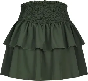 Oplxuo Women's Elastic High Waist Ruffle Mini Skirt Cute Tiered Short Skirt with Shorts Underneath