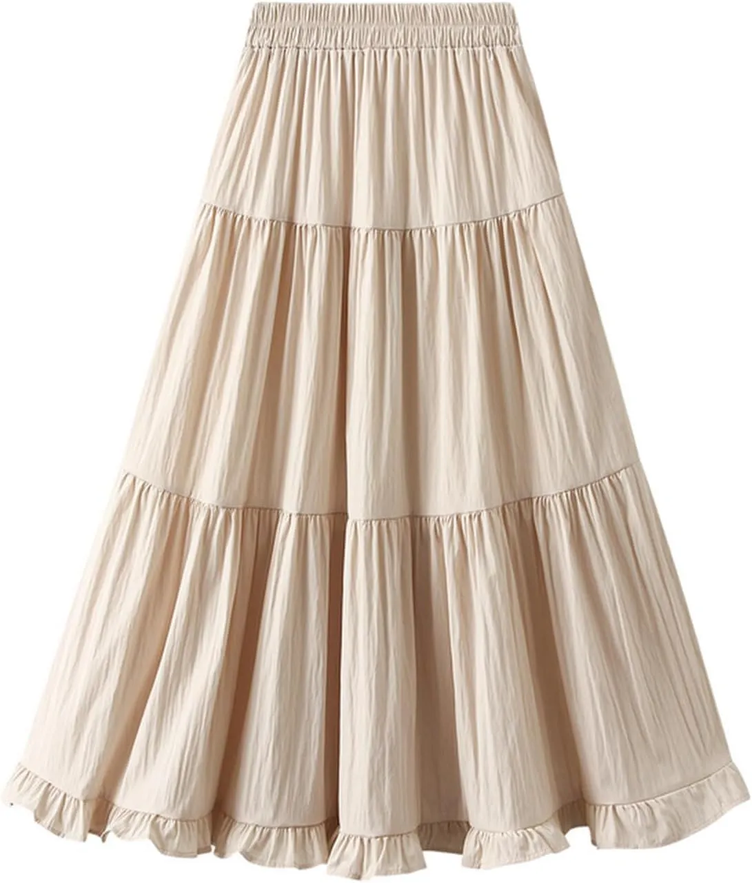 Oplxuo Women's Fall Long Skirt Elegant High Waist Tiered Ruffle Cocktail Party Wedding Guest Dress Flared A-Line Midi Skirts