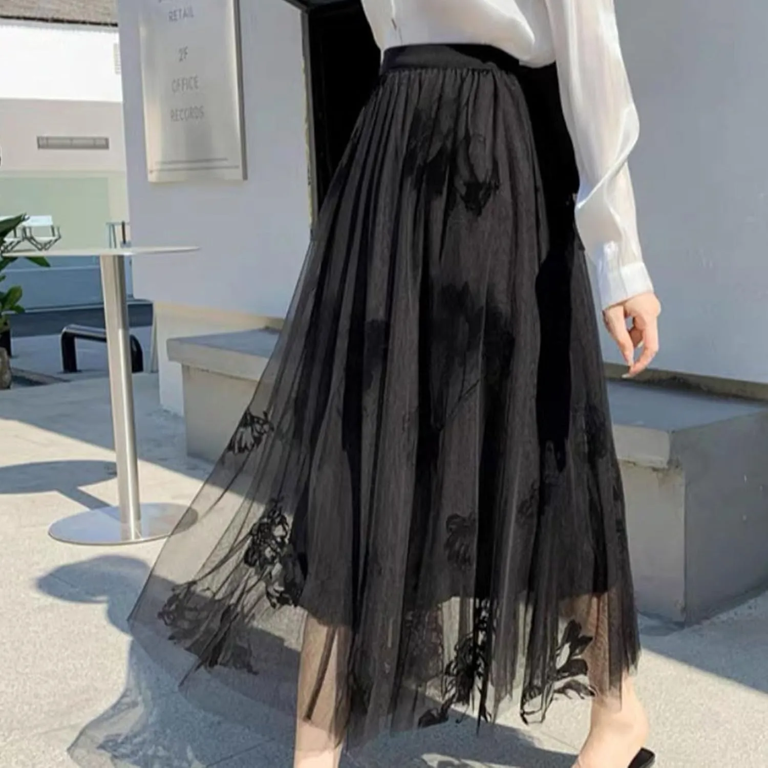 Oplxuo Women's Floral Print Skirts Boho Style Elastic High Waist A Line Swing Flowy Maxi Skirt
