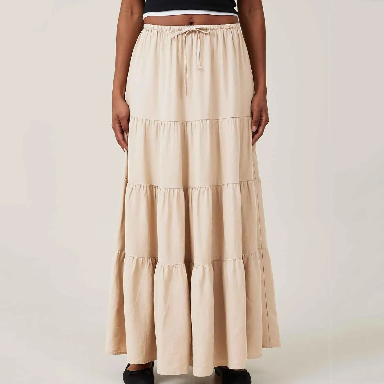 Oplxuo Women's Maxi Skirt Summer Beach Boho Long Skirts Tiered A-line Swing High Waist Swing Flowy Skirt