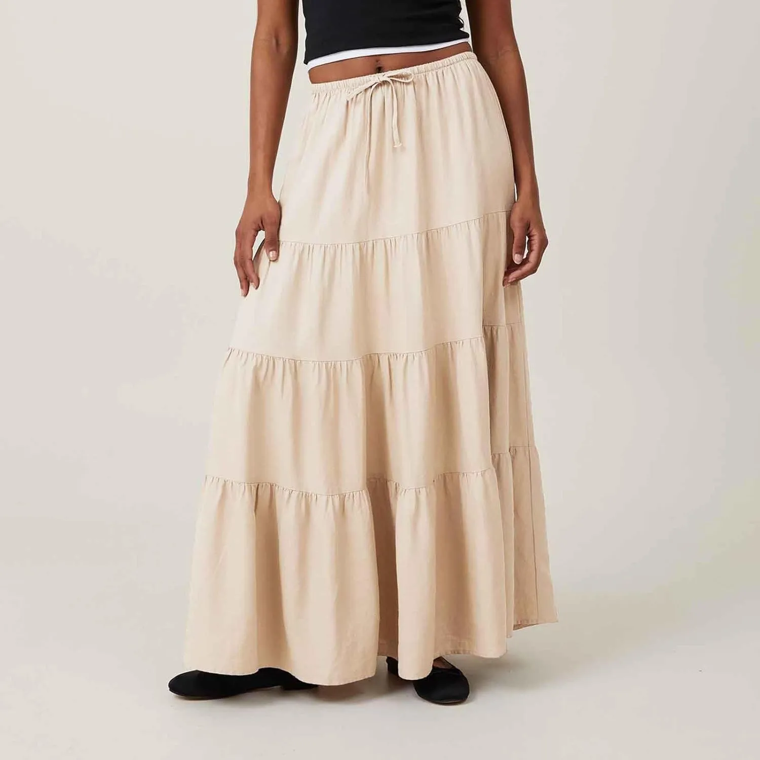 Oplxuo Women's Maxi Skirt Summer Beach Boho Long Skirts Tiered A-line Swing High Waist Swing Flowy Skirt