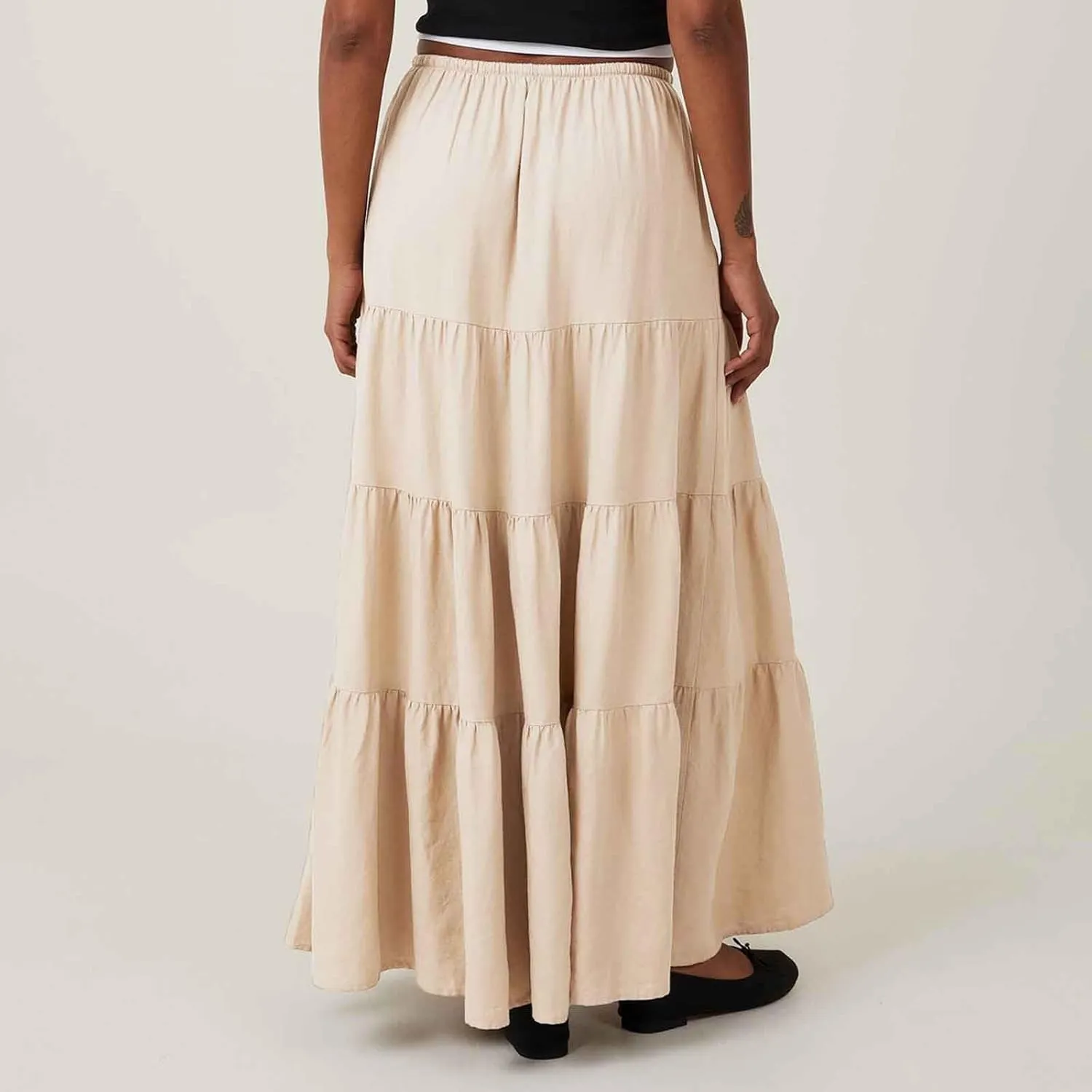 Oplxuo Women's Maxi Skirt Summer Beach Boho Long Skirts Tiered A-line Swing High Waist Swing Flowy Skirt