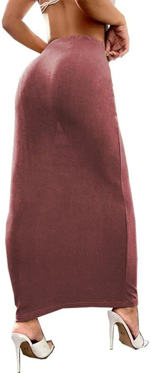 Oplxuo Women's Velvet Skirts Elegant Casual High Waist Solid Bodycon Long Maxi Skirt