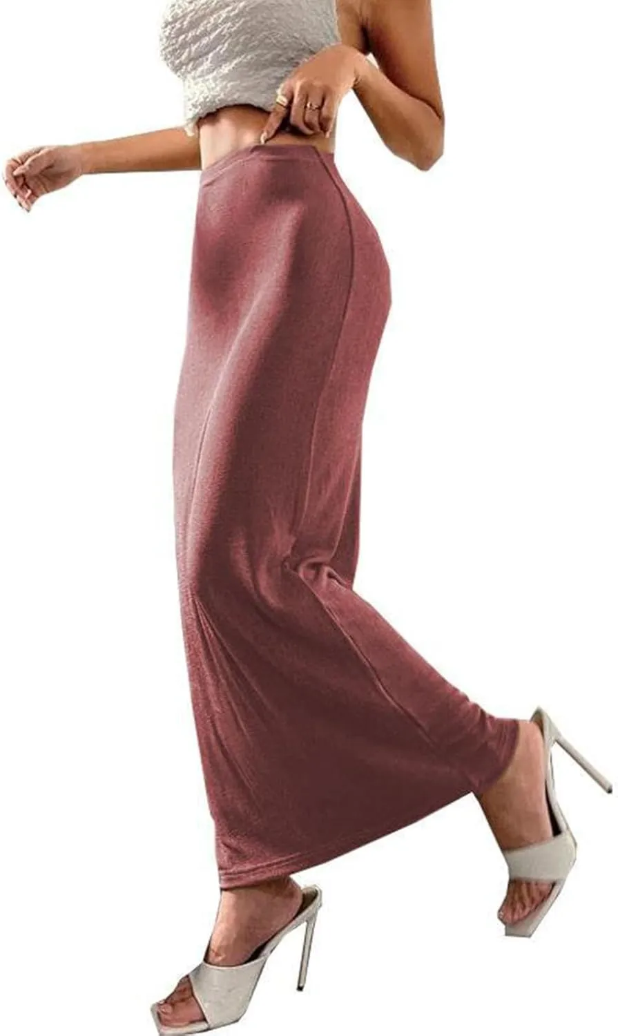 Oplxuo Women's Velvet Skirts Elegant Casual High Waist Solid Bodycon Long Maxi Skirt