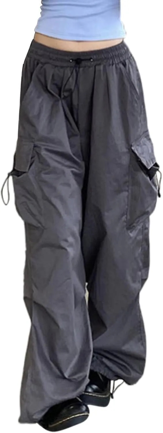 Parachute Pants for Women, Y2k Cargo Pants Women Baggy Drawstring High Rise Straight Leg Baggy Pants Jogger Sweatpants