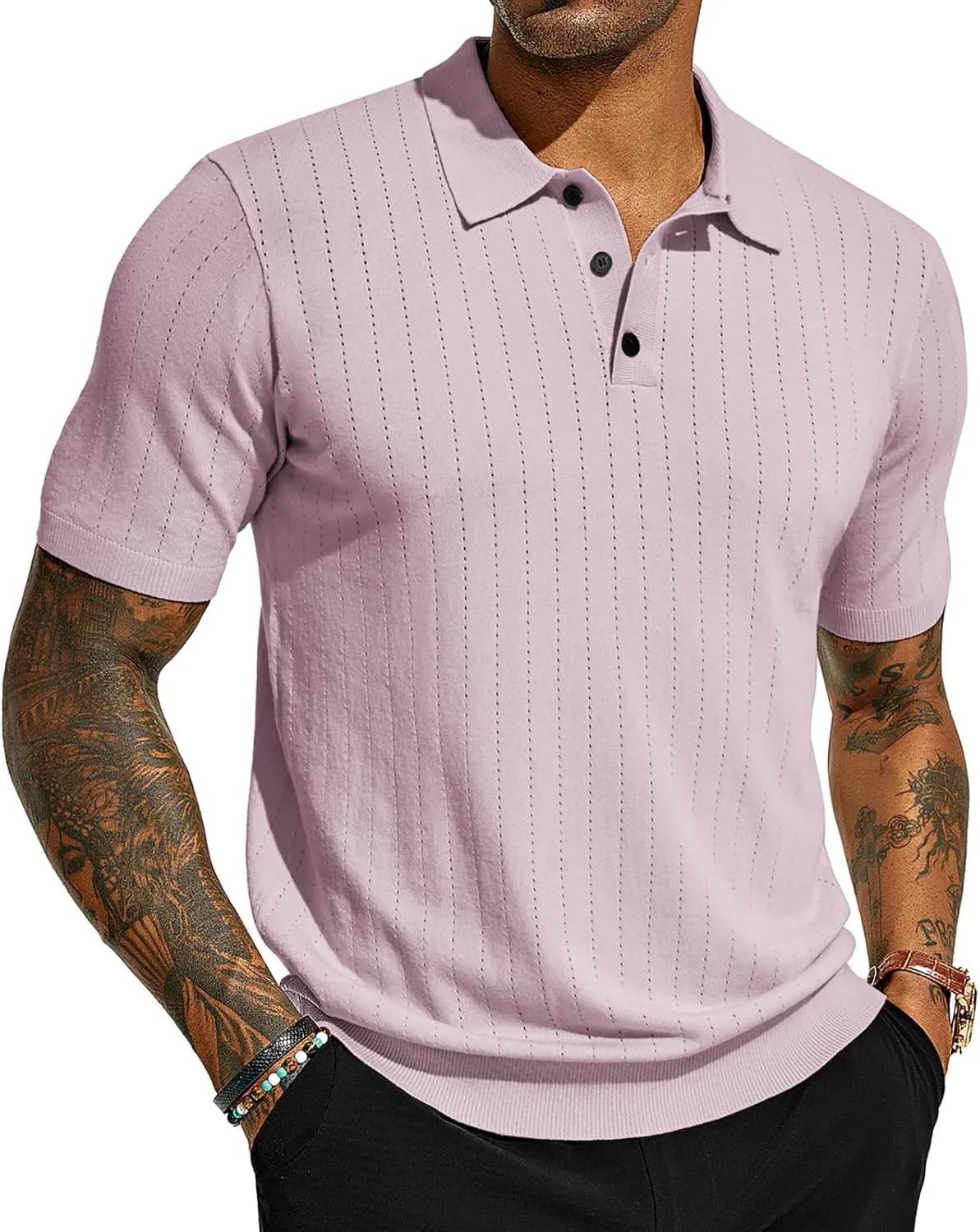PJ PAUL JONES Men's Polo Shirts Short Sleeve Hollow Out Knit Polo Shirts Summer Lightweight Polo Sweater