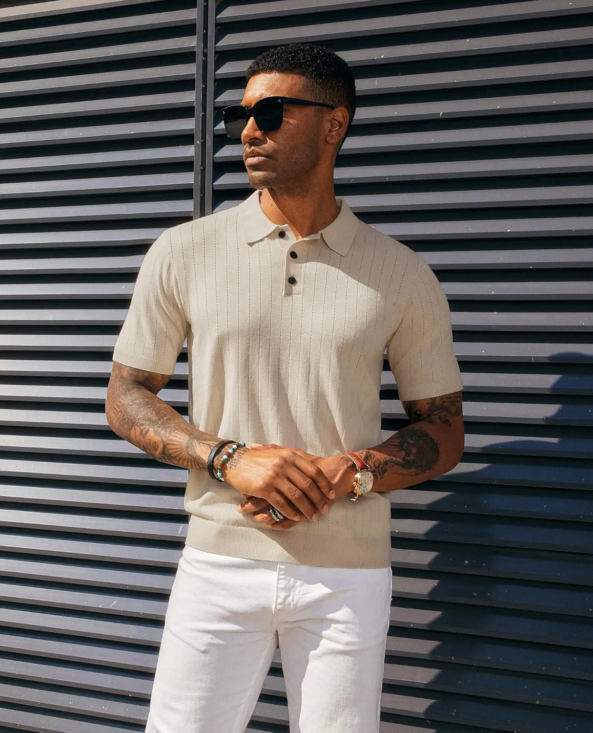 PJ PAUL JONES Men's Polo Shirts Short Sleeve Hollow Out Knit Polo Shirts Summer Lightweight Polo Sweater