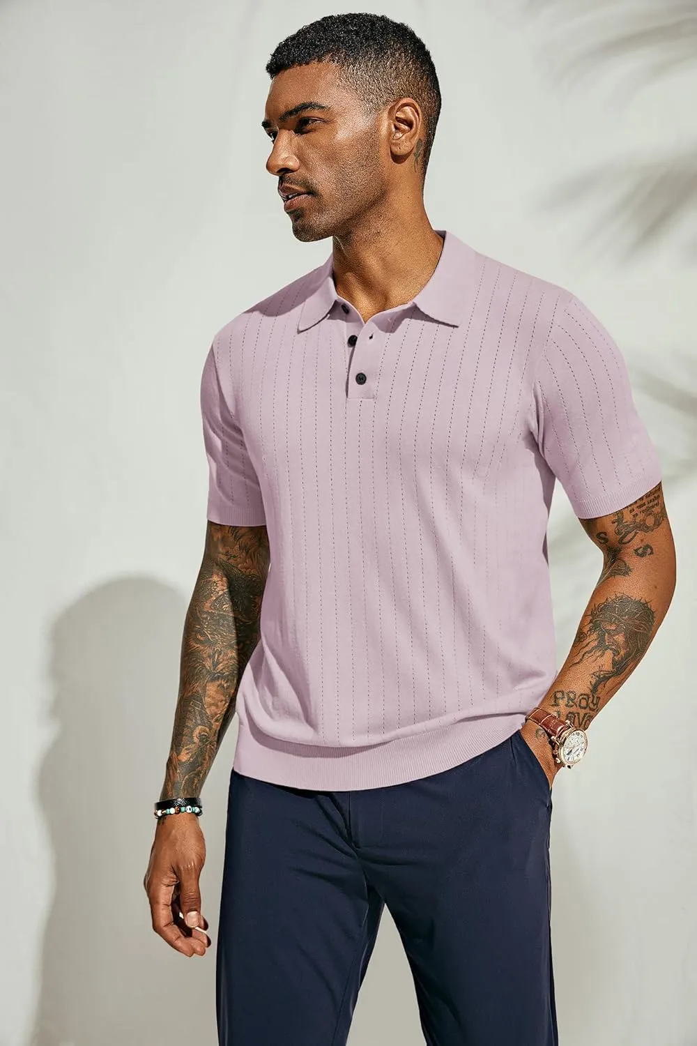 PJ PAUL JONES Men's Polo Shirts Short Sleeve Hollow Out Knit Polo Shirts Summer Lightweight Polo Sweater