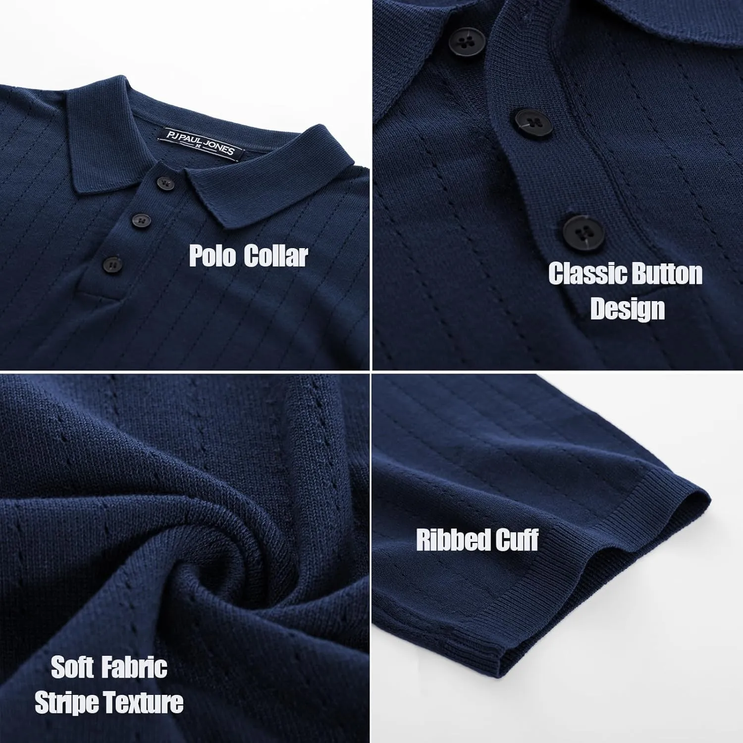 PJ PAUL JONES Men's Polo Shirts Short Sleeve Hollow Out Knit Polo Shirts Summer Lightweight Polo Sweater