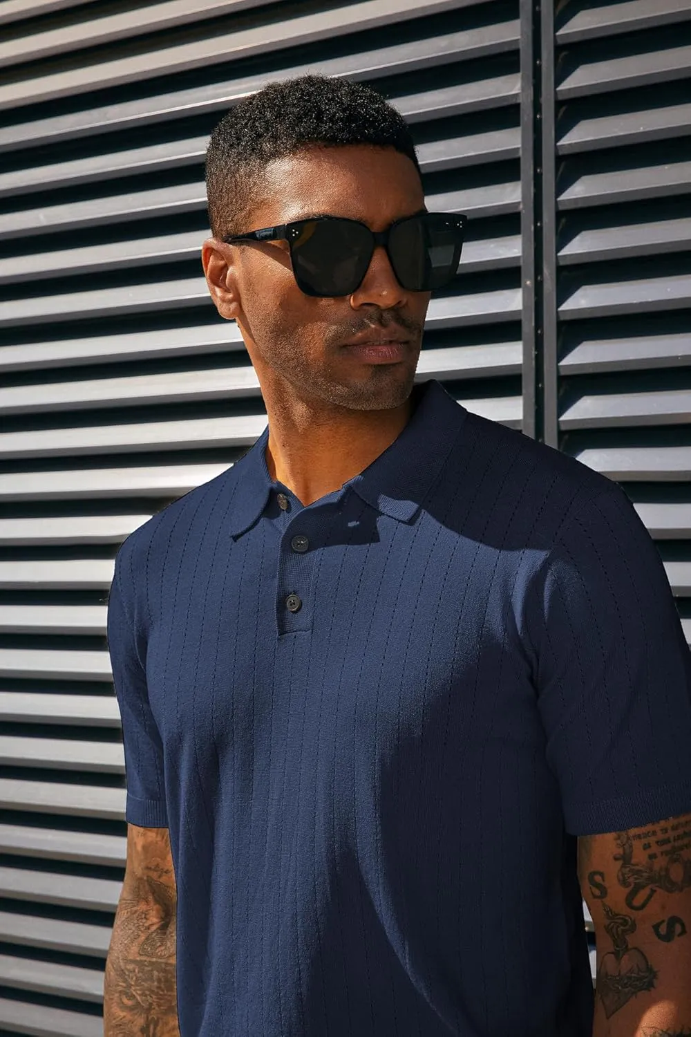 PJ PAUL JONES Men's Polo Shirts Short Sleeve Hollow Out Knit Polo Shirts Summer Lightweight Polo Sweater