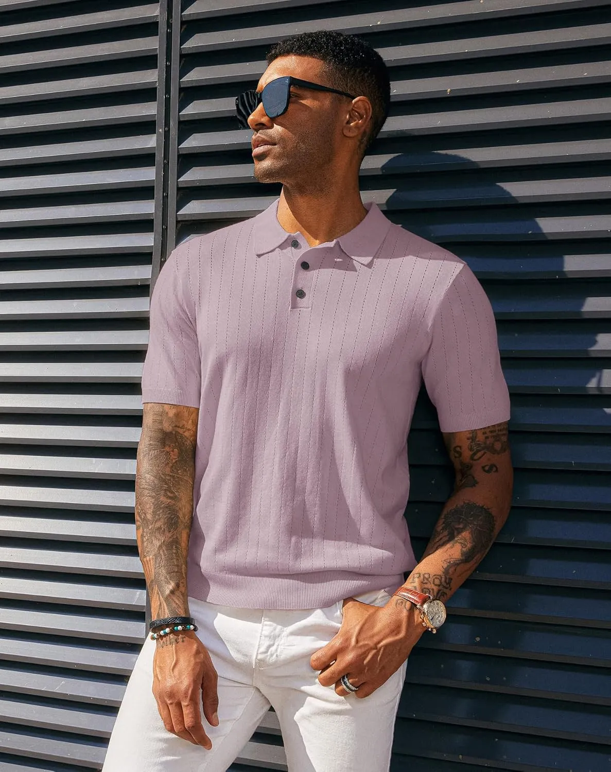 PJ PAUL JONES Men's Polo Shirts Short Sleeve Hollow Out Knit Polo Shirts Summer Lightweight Polo Sweater