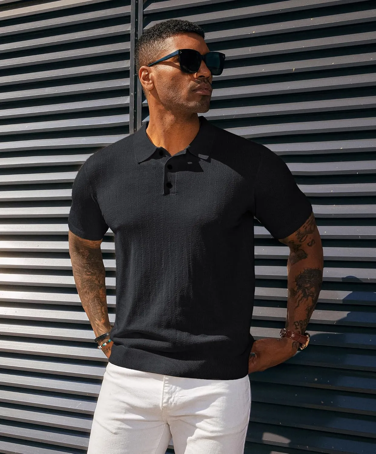 PJ PAUL JONES Men's Polo Shirts Short Sleeve Hollow Out Knit Polo Shirts Summer Lightweight Polo Sweater