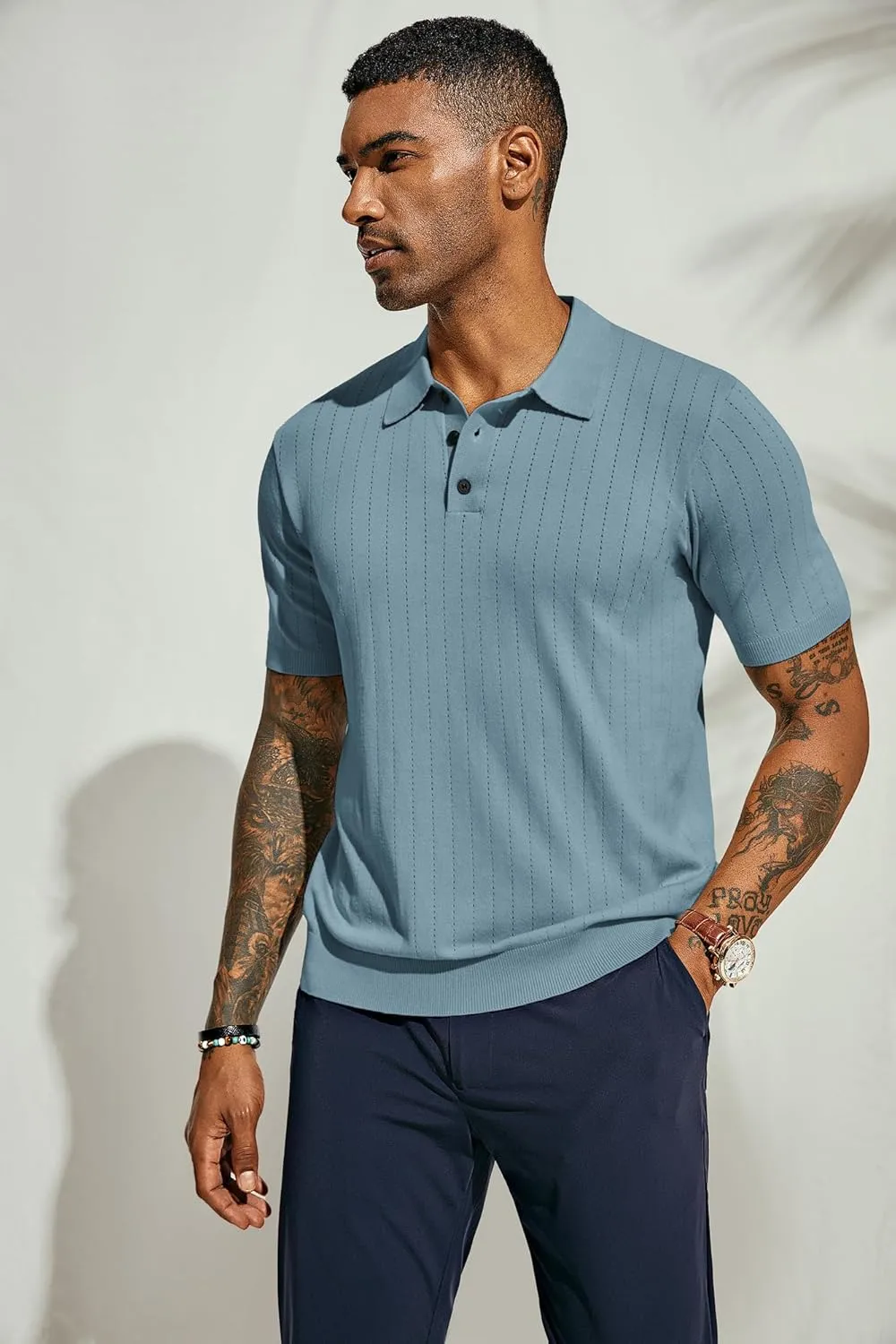 PJ PAUL JONES Men's Polo Shirts Short Sleeve Hollow Out Knit Polo Shirts Summer Lightweight Polo Sweater