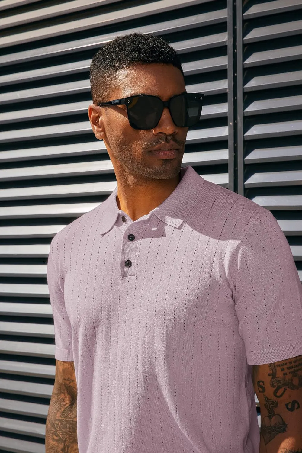 PJ PAUL JONES Men's Polo Shirts Short Sleeve Hollow Out Knit Polo Shirts Summer Lightweight Polo Sweater