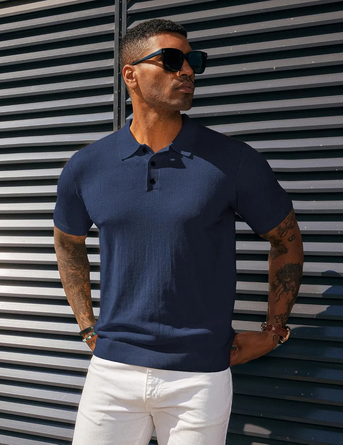 PJ PAUL JONES Men's Polo Shirts Short Sleeve Hollow Out Knit Polo Shirts Summer Lightweight Polo Sweater