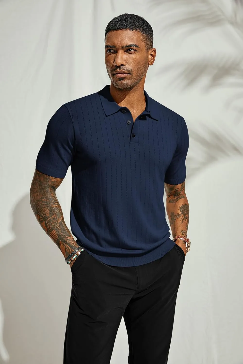 PJ PAUL JONES Men's Polo Shirts Short Sleeve Hollow Out Knit Polo Shirts Summer Lightweight Polo Sweater