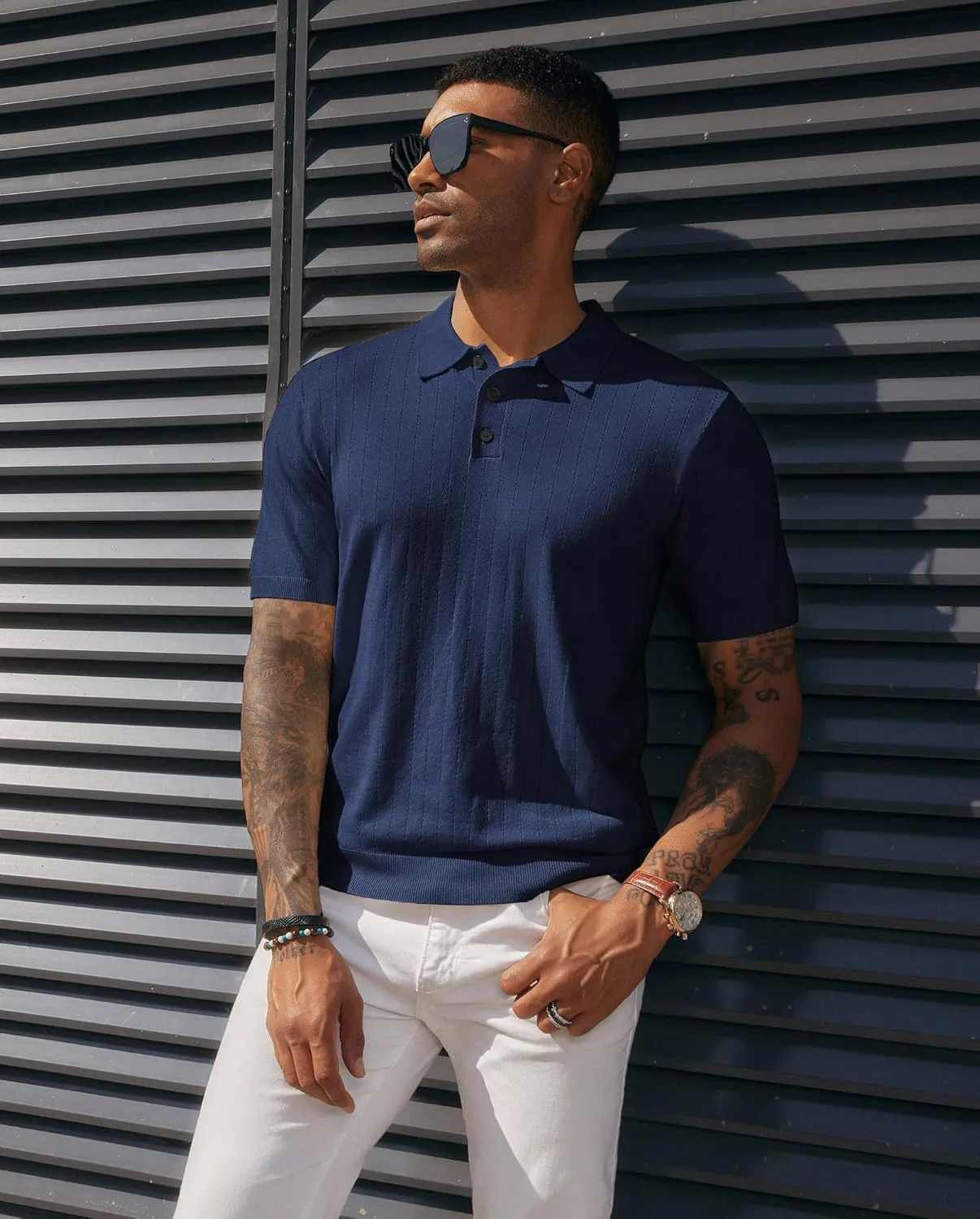 PJ PAUL JONES Men's Polo Shirts Short Sleeve Hollow Out Knit Polo Shirts Summer Lightweight Polo Sweater