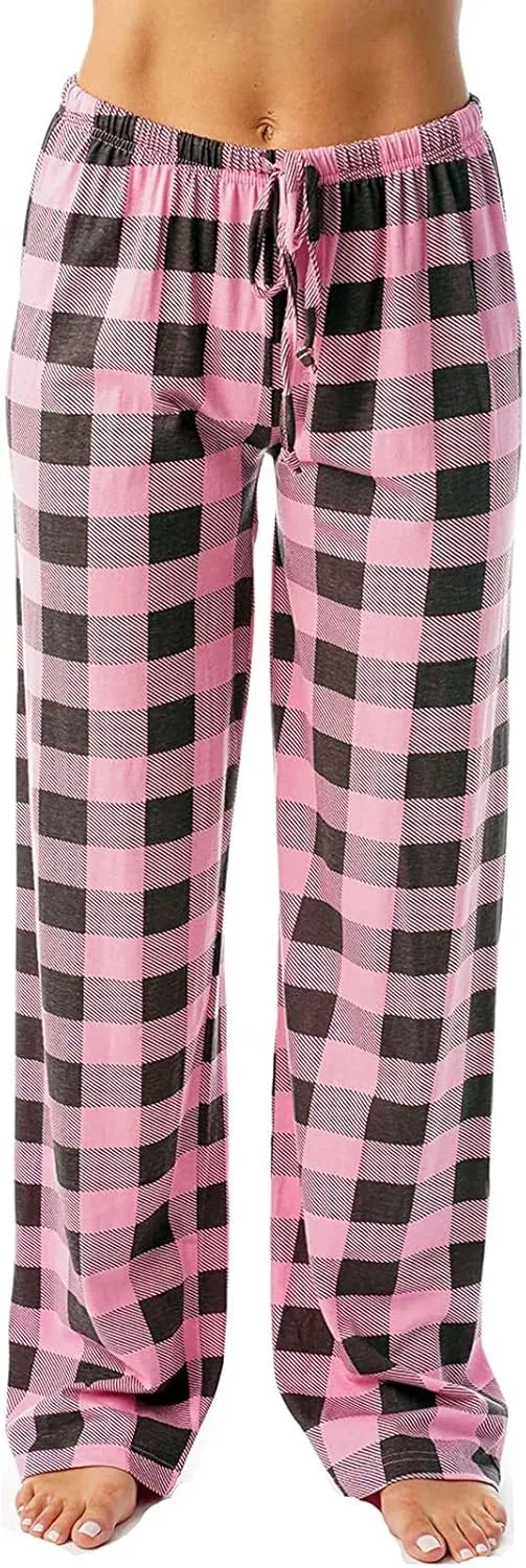 Plaid Pajama Pants Women Stretch Comfy Lounge Pants Drawstring Lounge Striped Pajama Bottoms with Pockets