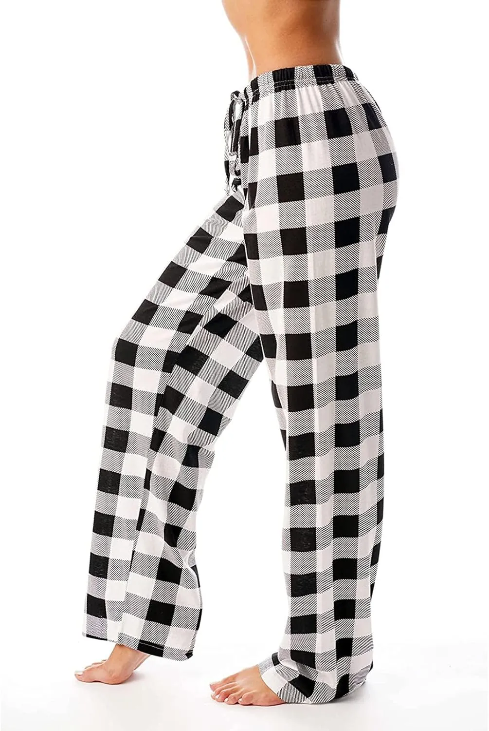 Plaid Pajama Pants Women Stretch Comfy Lounge Pj Pants Drawstring Lounge Striped Pajama Bottoms with Pockets