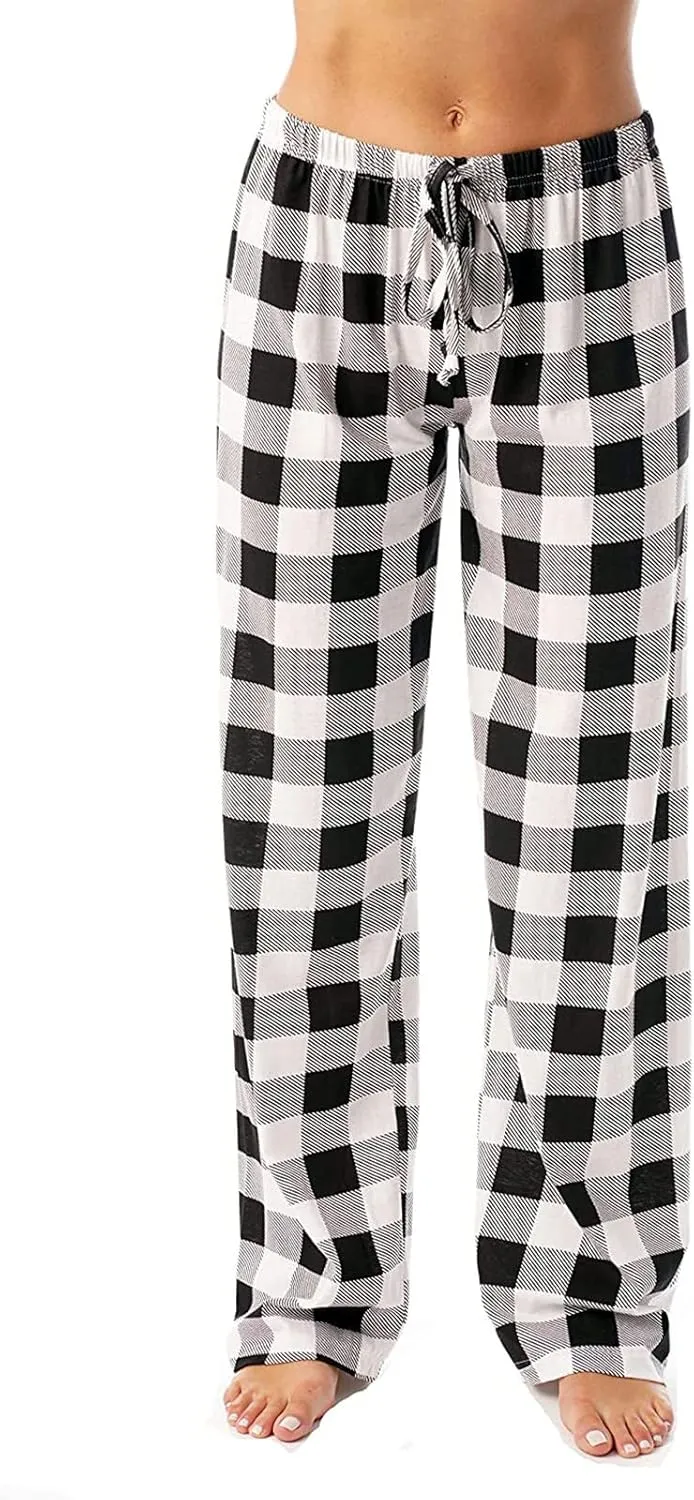 Plaid Pajama Pants Women Stretch Comfy Lounge Pj Pants Drawstring Lounge Striped Pajama Bottoms with Pockets