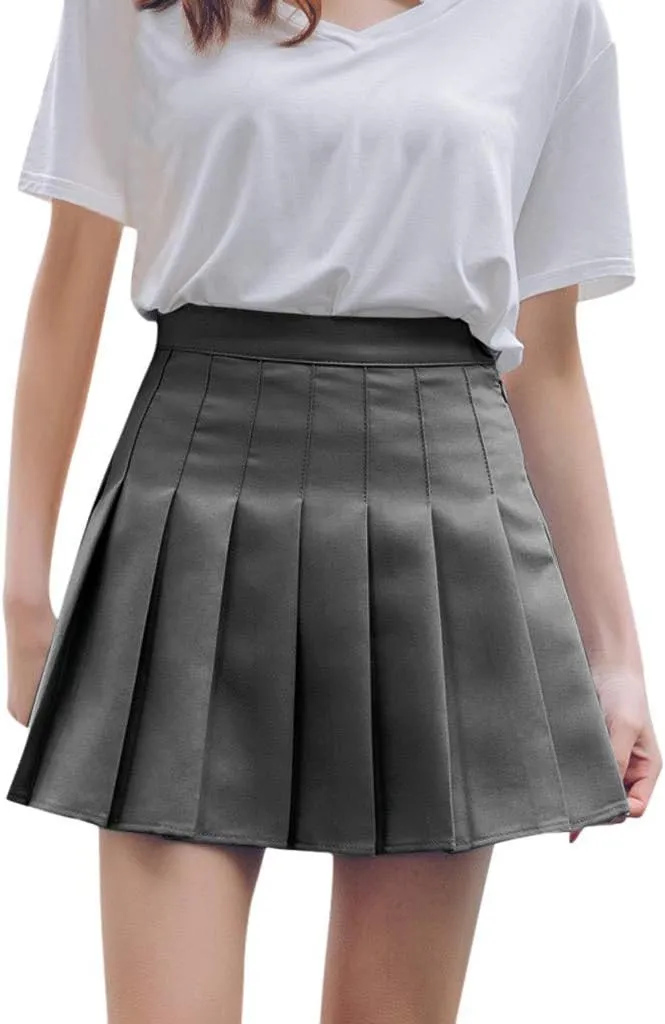 Pleated Mini Skirt Women Teen Girls High Waist School A-Line Skater Tennis Skirt Summer Casual Solid Color Skirt