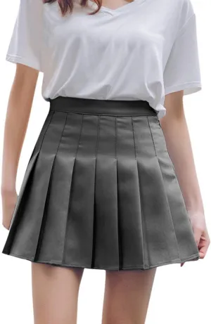 Pleated Mini Skirt Women Teen Girls High Waist School A-Line Skater Tennis Skirt Summer Casual Solid Color Skirt