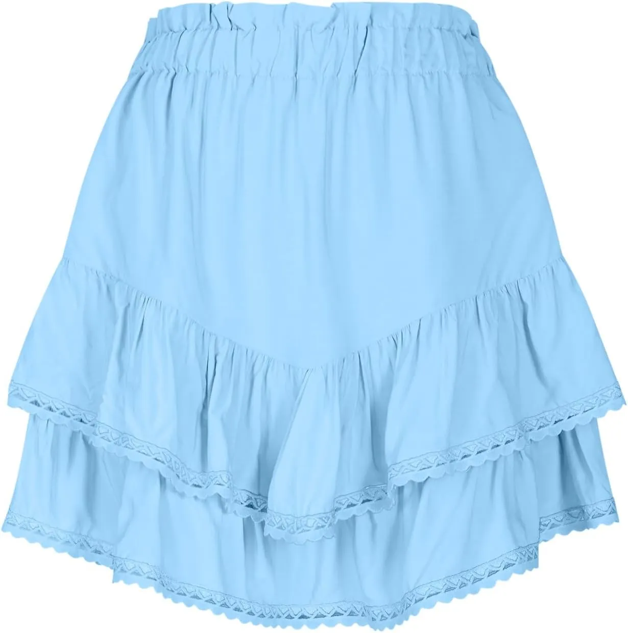 Pleated Mini Skirts for Women High Waisted Elastic Skirt Layered Ruffle Hem Skirts Flowy Tiered Flared Skirt