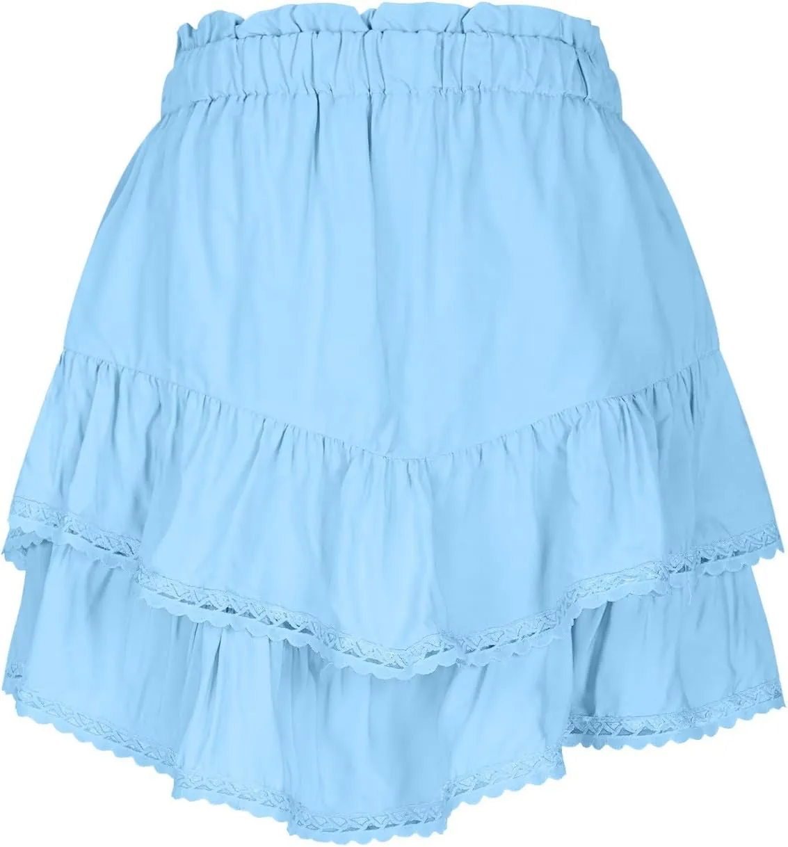 Pleated Mini Skirts for Women High Waisted Elastic Skirt Layered Ruffle Hem Skirts Flowy Tiered Flared Skirt