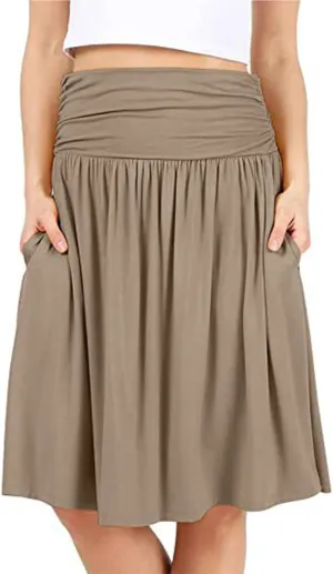 Pleated Skirt Women High Waisted Flowy Mini Skirts Casual Comfy Solid Color Half Skirt Soft Ruffle a Line Skirts