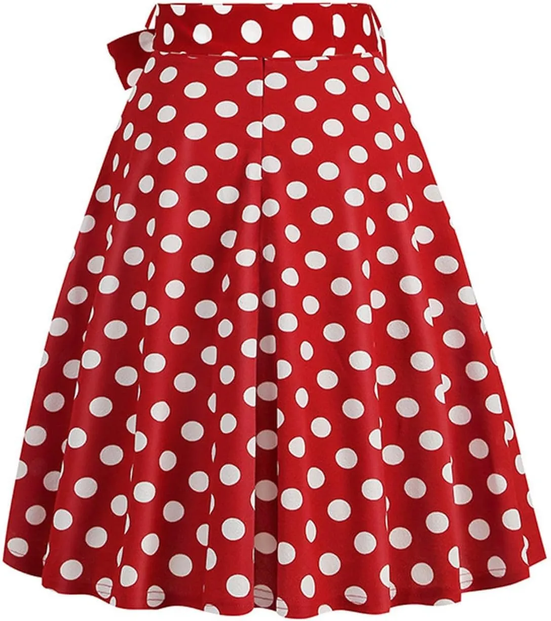 Pleated Skirts for Women Trendy Dot Color Print Loose A-Line Stretch Flared Mini Skirts for Women Summer Streetwear