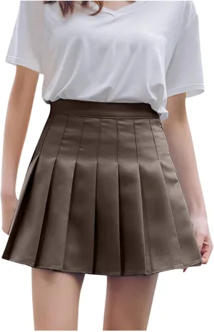 Pleated Skirts for Women,High Waist Pleated A-Line Uniform Mini Skirt Business Casual Work Classic Solid Color Skirt