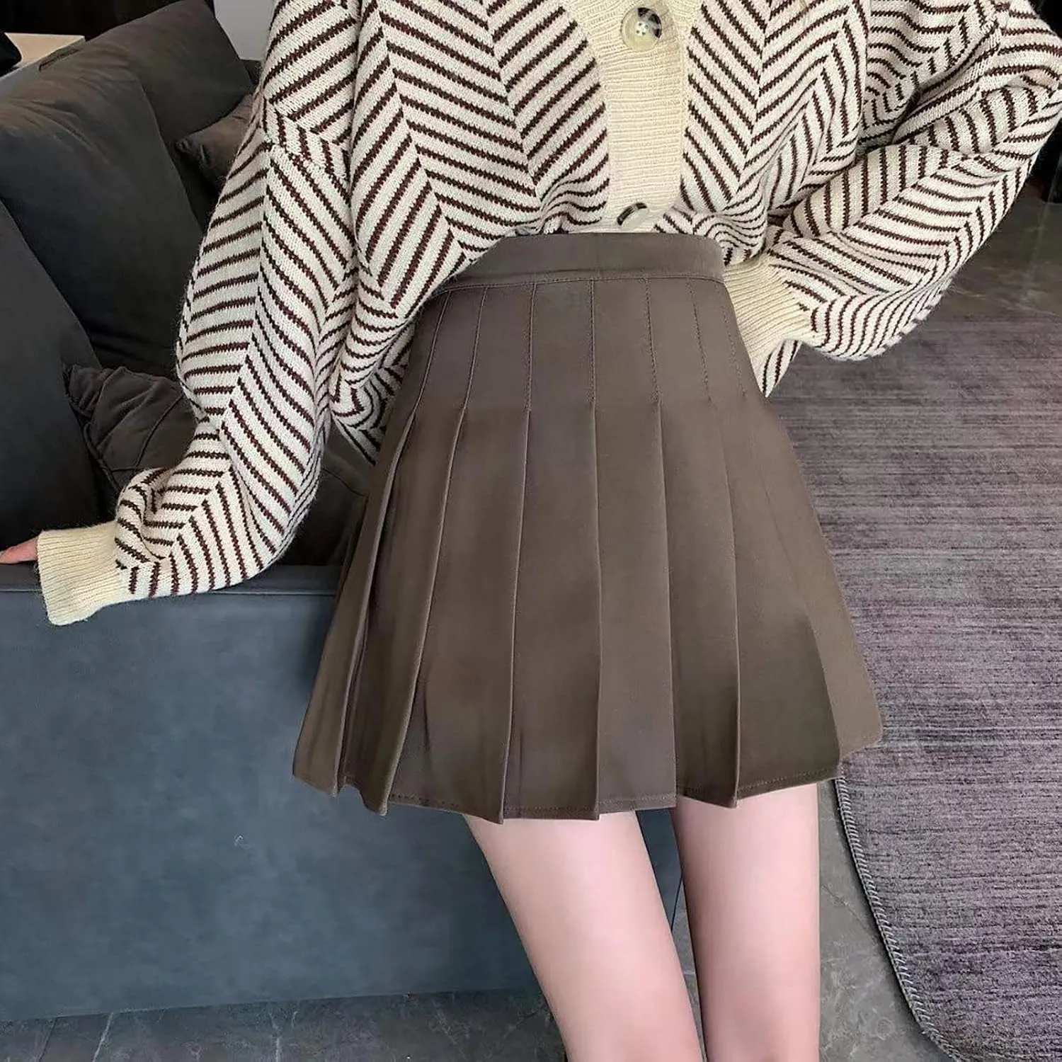 Pleated Skirts for Women,High Waist Pleated A-Line Uniform Mini Skirt Business Casual Work Classic Solid Color Skirt