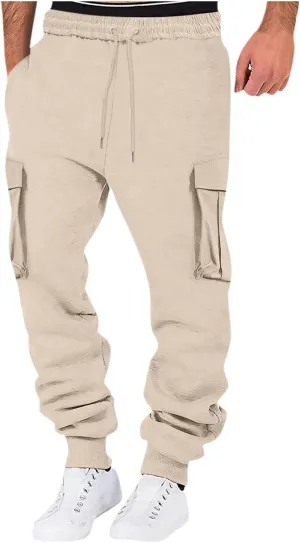Plus Size Cargo Pants for Men Leisure Loose Sports Running Solid Color Lace Up Cargo Pants Sweater Pants Men Gifts