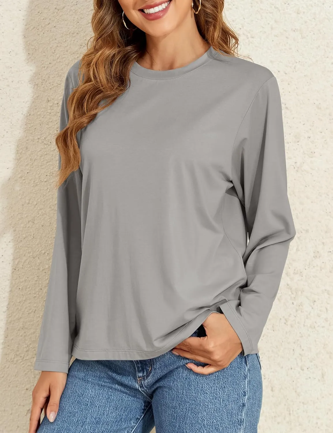 PrettyGuide Womens Long Sleeve Shirts Modal Cotton Basic Tee Crewneck Loose Fit Tops