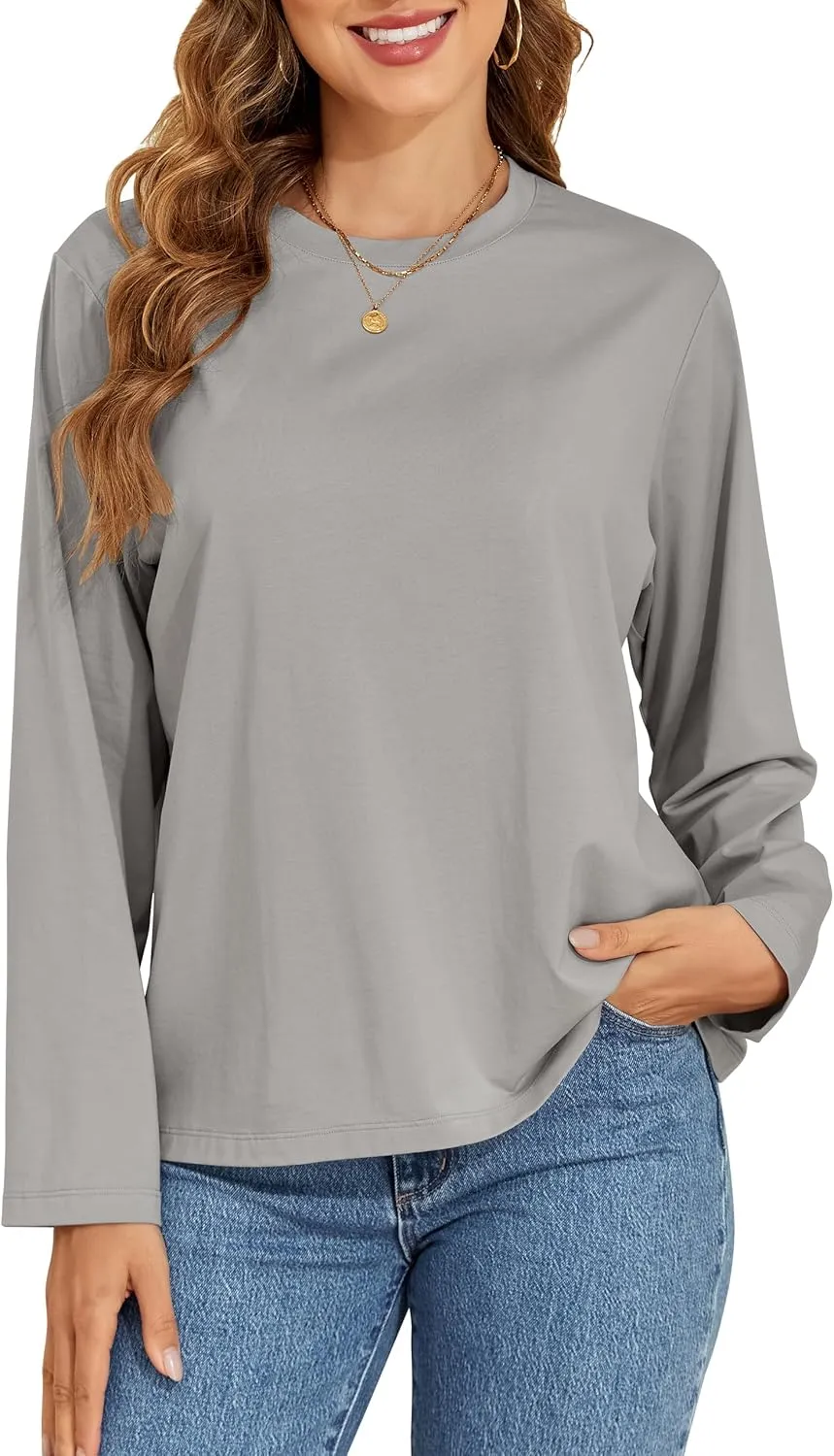 PrettyGuide Womens Long Sleeve Shirts Modal Cotton Basic Tee Crewneck Loose Fit Tops