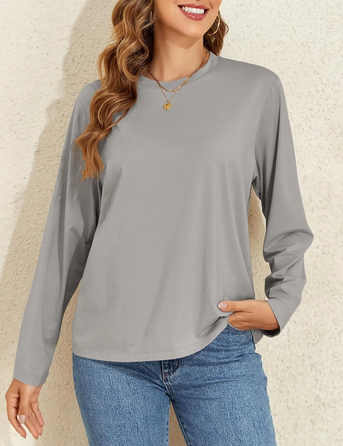 PrettyGuide Womens Long Sleeve Shirts Modal Cotton Basic Tee Crewneck Loose Fit Tops