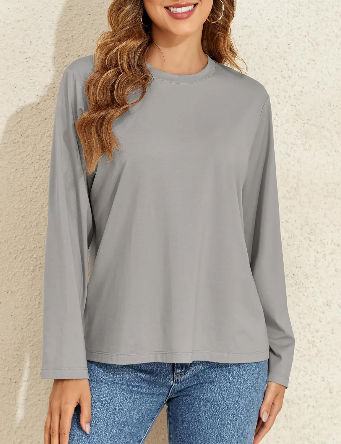 PrettyGuide Womens Long Sleeve Shirts Modal Cotton Basic Tee Crewneck Loose Fit Tops