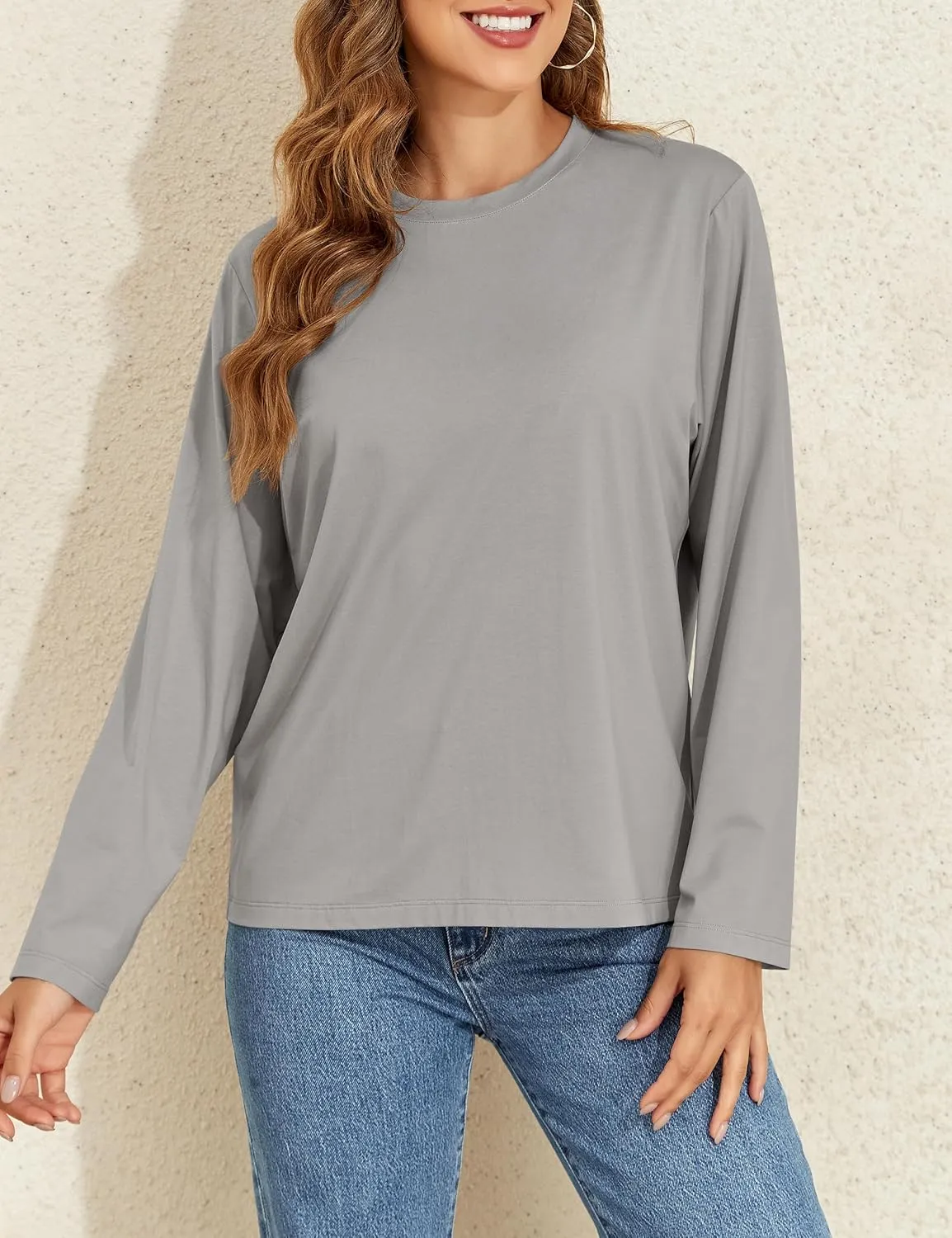 PrettyGuide Womens Long Sleeve Shirts Modal Cotton Basic Tee Crewneck Loose Fit Tops