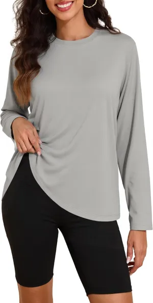 PrettyGuide Womens Long Sleeve Shirts Modal Cotton Basic Tee Crewneck Loose Fit Tops